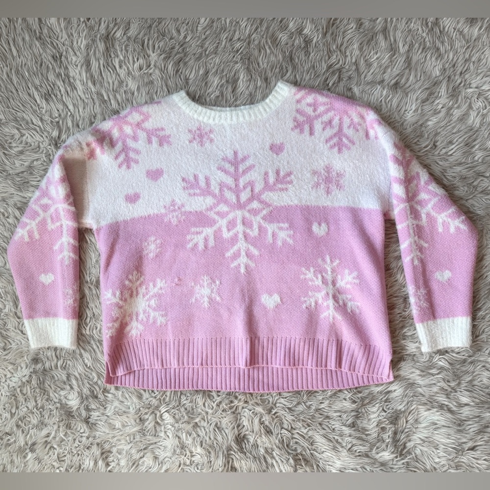 32 Degrees Pink and White Snowflake Sweater